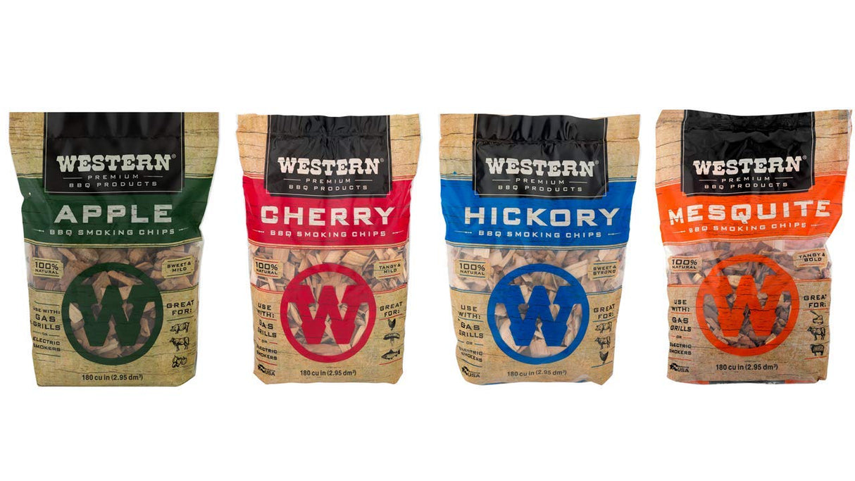 Western BBQ Smoking Wood Chips Variety Pack Bundle (4)- Apple, Mesquite, Hickory, and Cherry Flavors (Original Version) Western