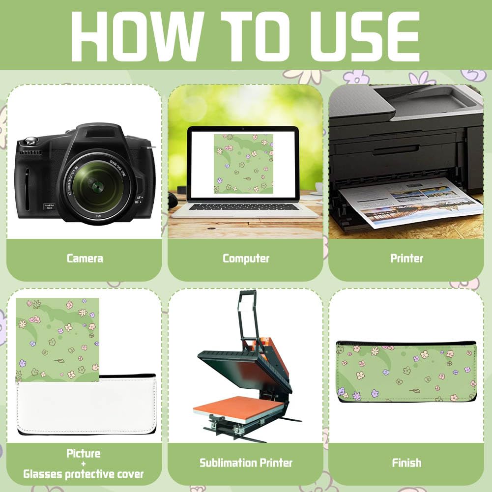 ZUYYON 3 Pcs Sublimation Eyeglass Case Blanks Heat Transfer PU Leather Sunglasses Case Pouch DIY Portable Glasses Protective Case ZUYYON