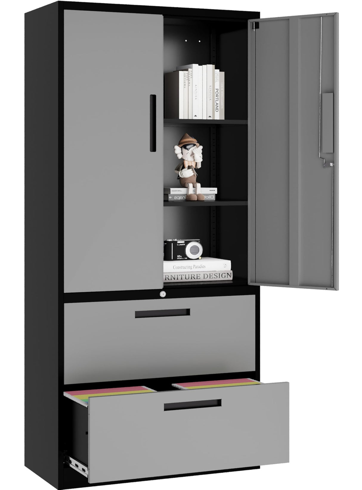 SISESOL Metal Storage Cabinet with Drawers, 71" File Cabinets for Home Office, Locking Steel Storage Cabinet with Doors and Shelves for Home, Office, Warehouse, Garage, School (Gray, 2 Drawers) SISESOL