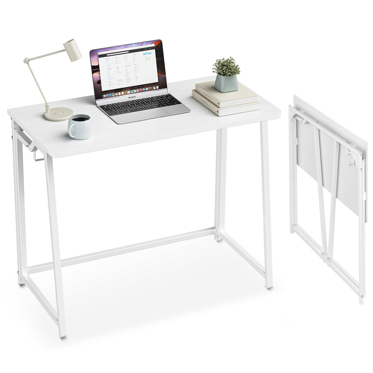 POLWKZU Folding Desk Small Foldable Desk for Small Space, 31.5 Inches Writing Computer Desk in Study, Home Office Foldable Office Desk for Bedroom, White POLWKZU