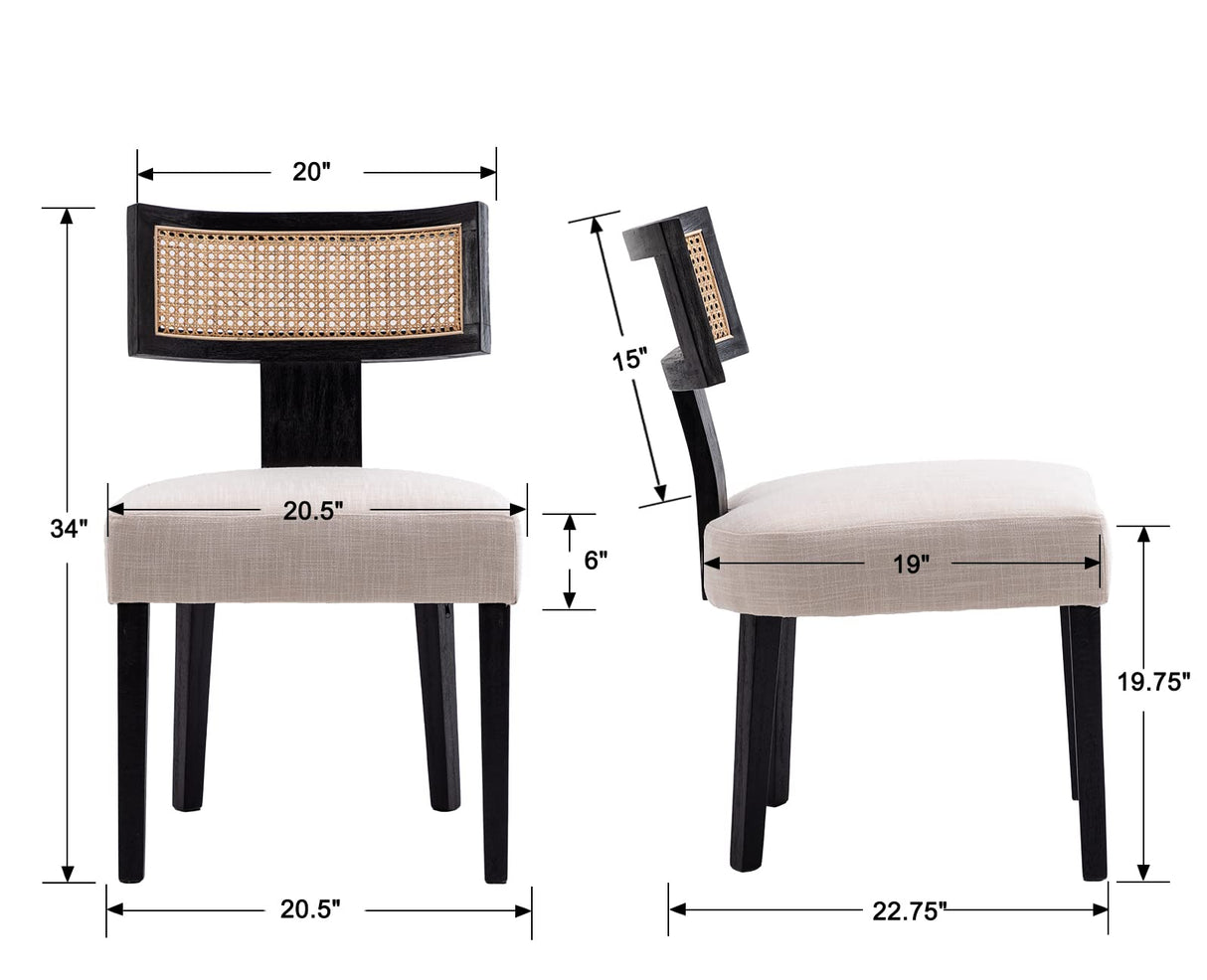 RIVOVA Rattan Back Dining Chairs Mid Century Modern Dining Chairs Set of 4 Rattan Kitchen Chairs Linen Fabric Upholstered Side Chairs, Modern Kitchen Armless Solid Wood Dining Chairs, Beige RIVOVA
