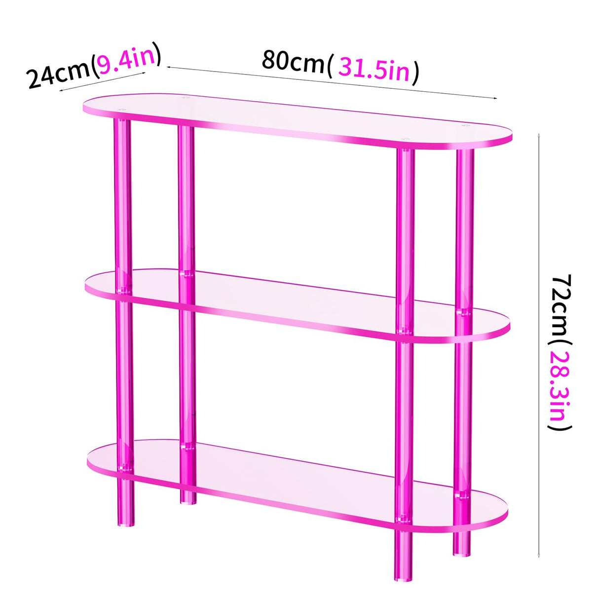 solaround Clear Bookshelf, Acrylic Bookcase with Open Book Shelf Console Table for Entryway Office (3 Tier Pink) solaround