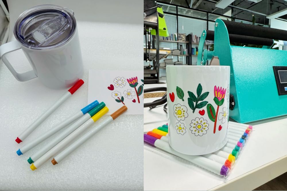 FOKOCALI 12pcs Sublimation Markers Pens with 30 Sheets 3.7" x 8.3" Mug-Sized Sublimation Paper Set for Sublimation Tumbler Mugs T-shirt DIY Heat FOKOCALI