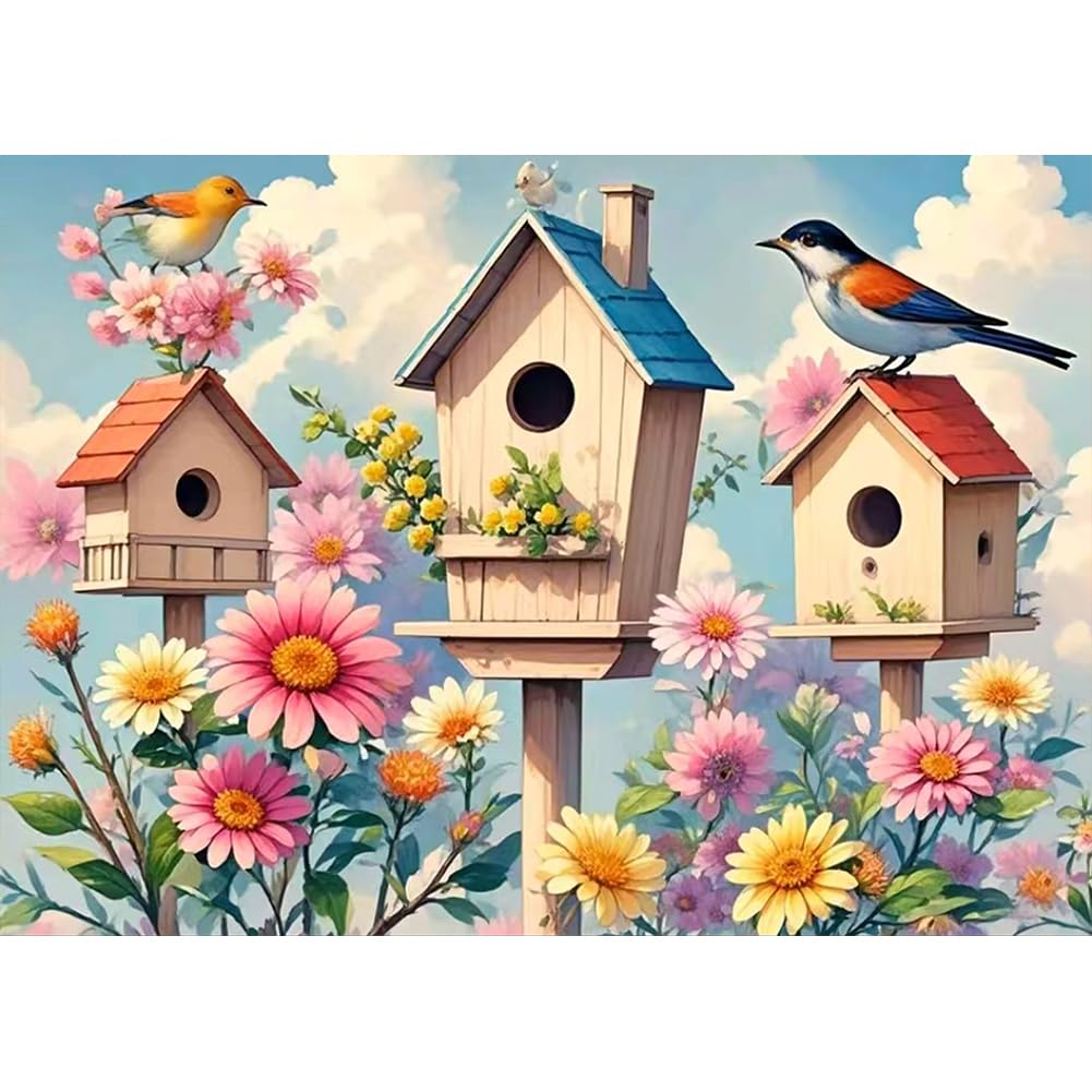 hill froeistung 5D Colorful Bird Diamond Art Painting Kits for Adults,Flower Diamond Art, DIY Full Drill Birdhouse Diamond Art Painting(16X12 inch) hill froeistung