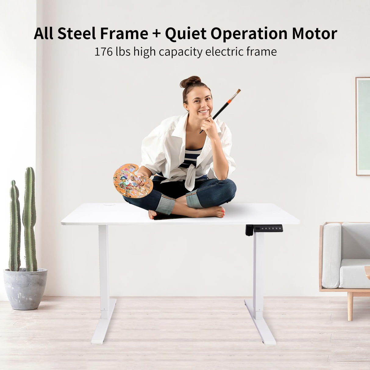 CROWNFURN Electric Standing Desk Frame Workstation,Height Adjustable Table Legs, Stand Up Computer Desk Legs for Home Office,White Frame Only CROWNFURN