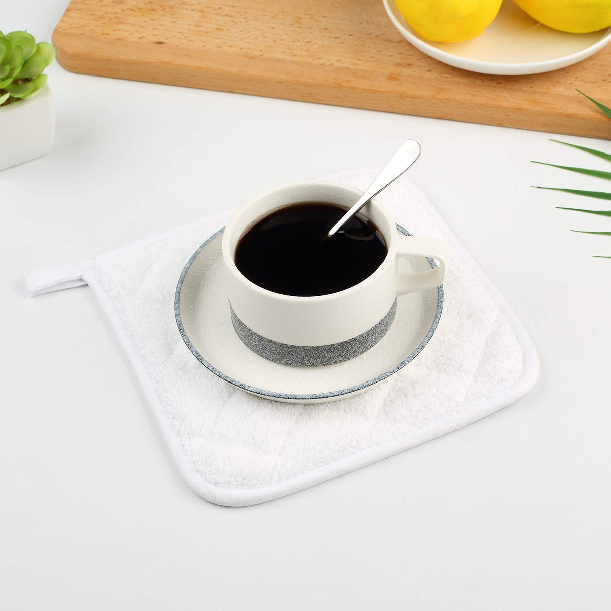 100% Cotton Kitchen Everyday Basic Terry Pot Holder Heat Resistant Coaster Potholder for Cooking and Baking Set of 5 White Lifaith