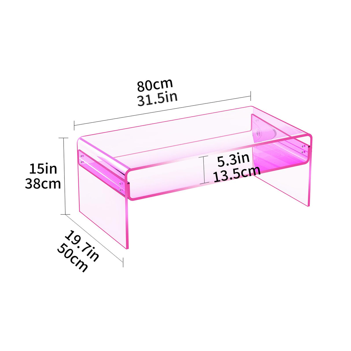 solaround Acrylic Coffee Table for Living Room Clear Rectangle Lucite Table with Open Storage Shelf (1, Pink, Large) solaround