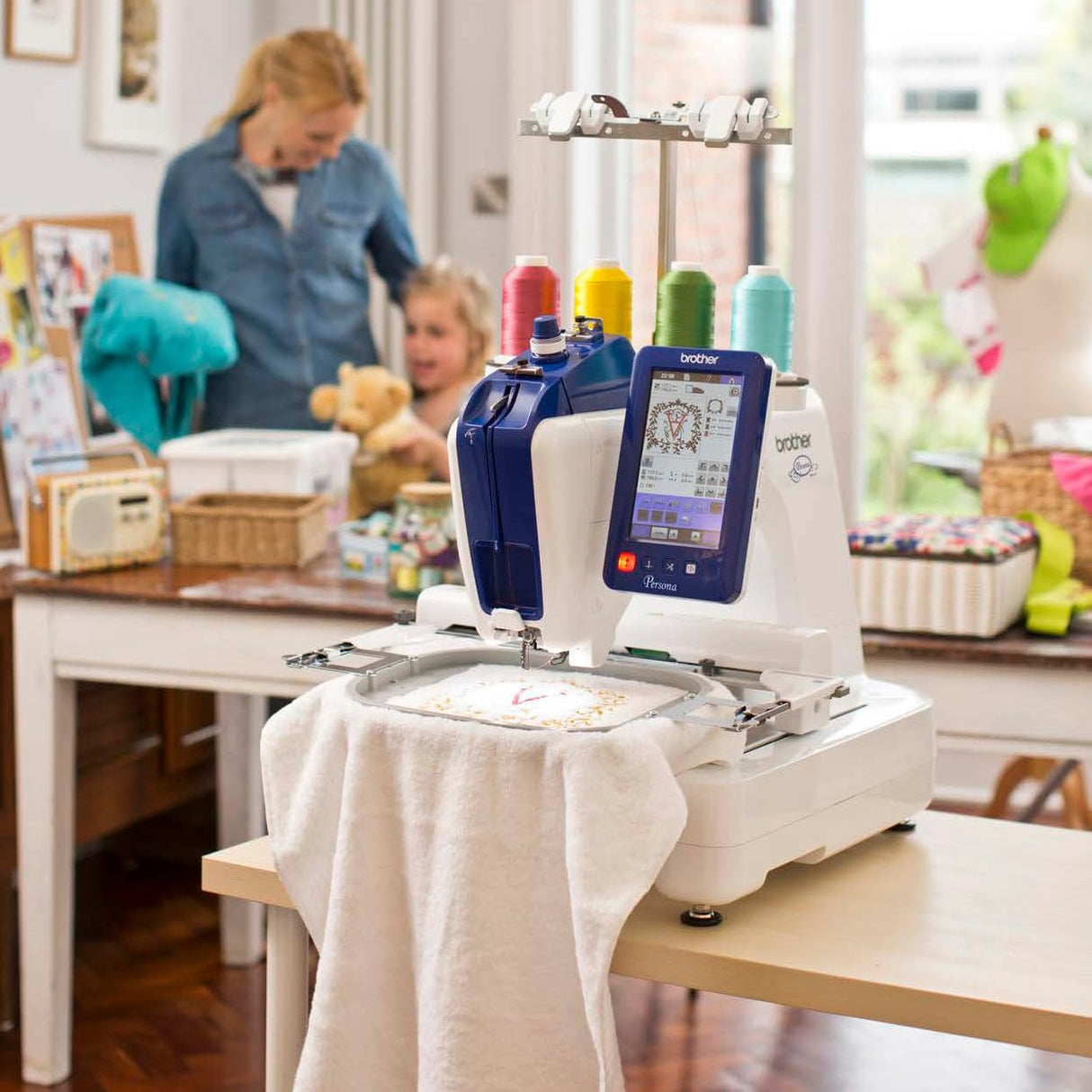 Brother Persona PRS100 Single Needle Embroidery Machine with 4-Spool Thread Stand and Free Arm Embroidery Brother