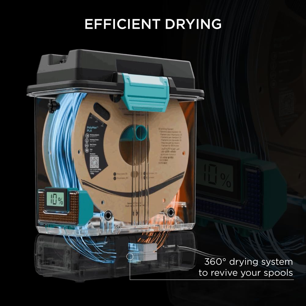 Polymaker 3D Printing Filament Dryer and Storage Box - PolyDryer and PolyDryer Box for Filament Drying and Sealing with Heat Control, Compatible with PA Nylon, PLA, PVB, PETG, ABS, TPU 1.75mm 2.85mm Polymaker