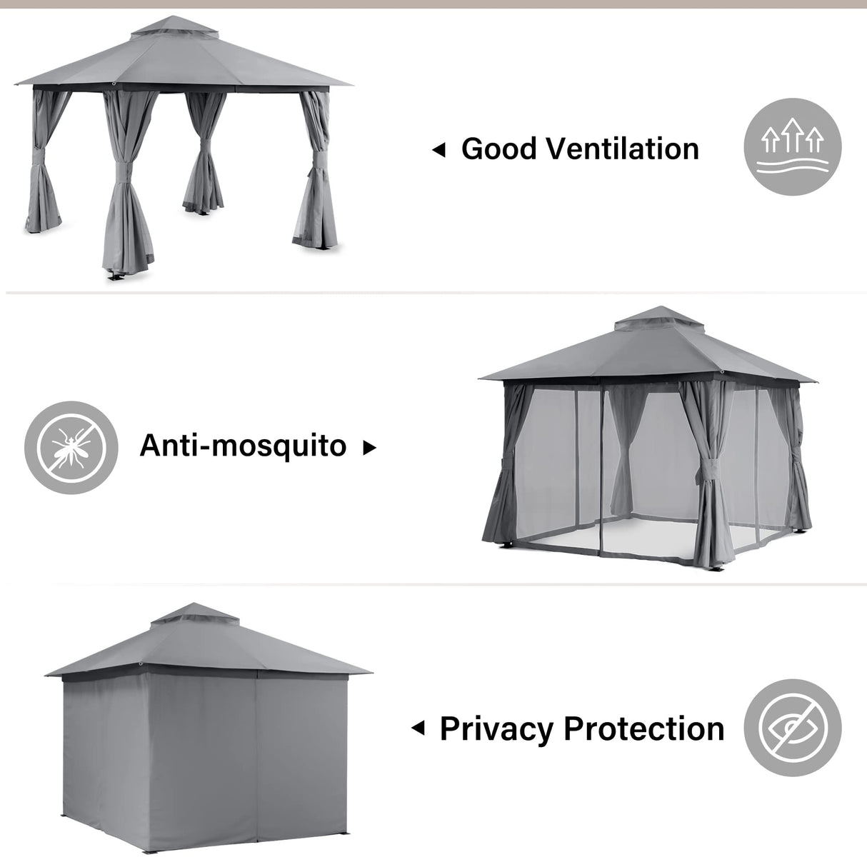 LAUSAINT HOME Outdoor Patio Gazebo 10'x10' with Expansion Bolts, Heavy Duty Gazebos Shelter Party Tent with Double Roofs, Mosquito Nettings and Privacy Screens for Backyard, Garden, Lawn, Smoke Grey LAUSAINT HOME