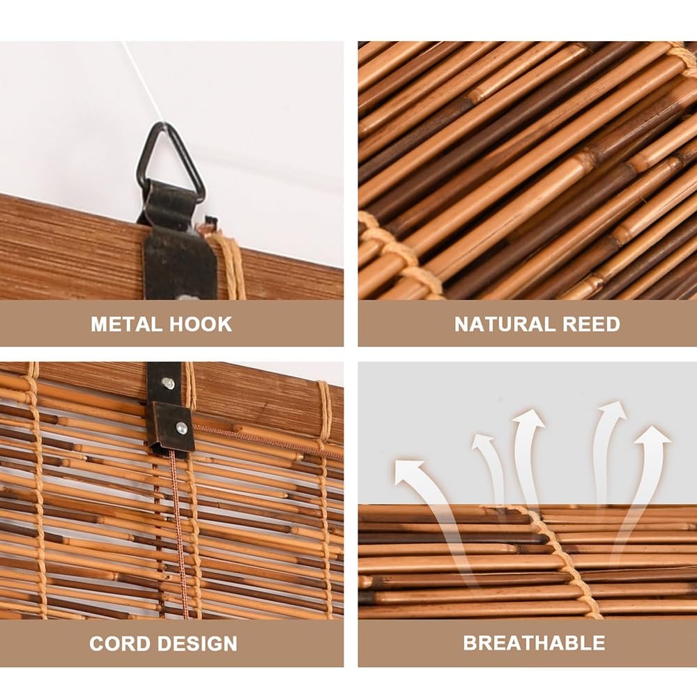 Natural Hand-Woven Bamboo Roller Shades for Indoor and Outdoor Privacy QHDPKU