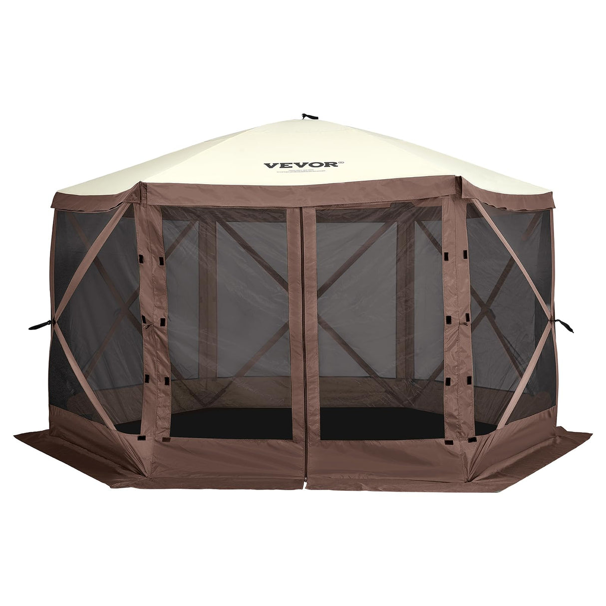 VEVOR Pop Up Gazebo Screen Tent 6 Sided Canopy Sun Shelter with 6 Removable Privacy Wind Cloths & Mesh Windows, 11.5x11.5FT Quick Set Screen Tent with Mosquito Netting, Brown VEVOR