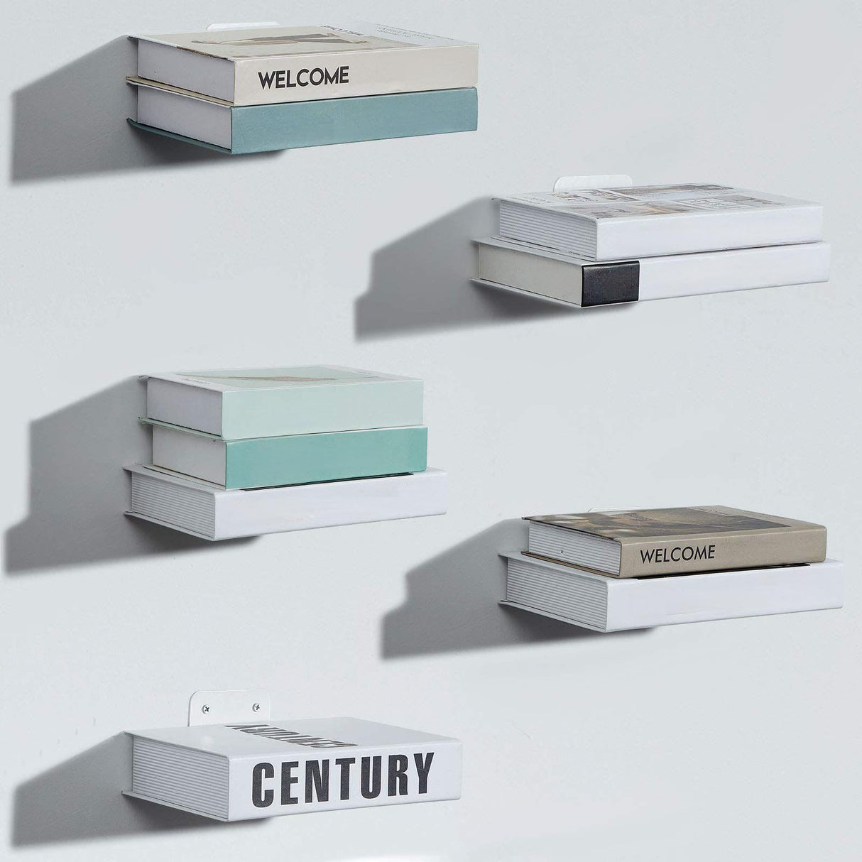 Jetec 6 Pack Invisible Floating Bookshelf for Wall, Iron Floating Book Shelves, Heavy Duty Hidden Book Shelf for Bedroom Living Room Office Library Bookcase (White) Jetec