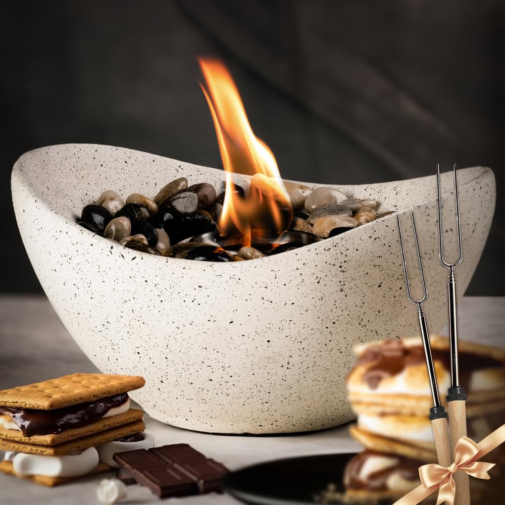 SOLACEA Concrete Tabletop Fire Pit, Portable Indoor Fireplace and Smores Maker, Suitable for Indoor and Outdoor Use Solacea