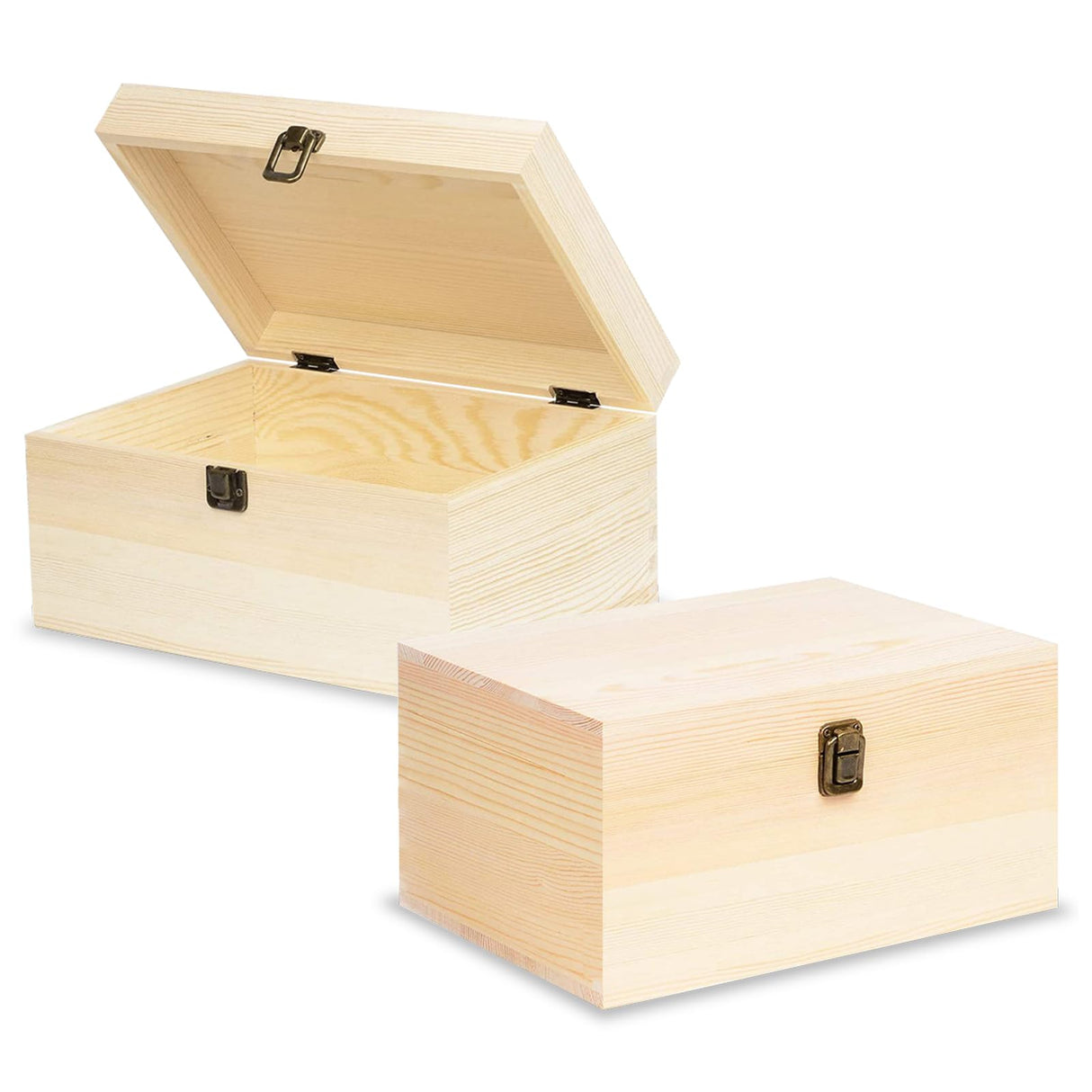 Voittozege 2 Pack Unfinished Wooden Boxes Large Wooden Box with Hinged Lid dnd Front Clasps, Natural Wood Boxes for Diy Crafting Gift Storage Box, Art Decorations and Jewelry Storage, 10 x 7 x 4 Inch Voittozege
