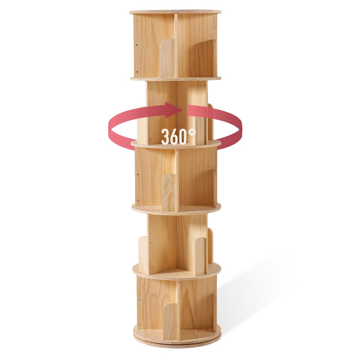 MXV Rotating Bookshelf, 360° Display 5 Tier Floor Standing Bookcase, Storage Rack for Kids&Adult, Multi-Functional Bookshelf Organizer for Bedroom, Study Room and Living Room MXV