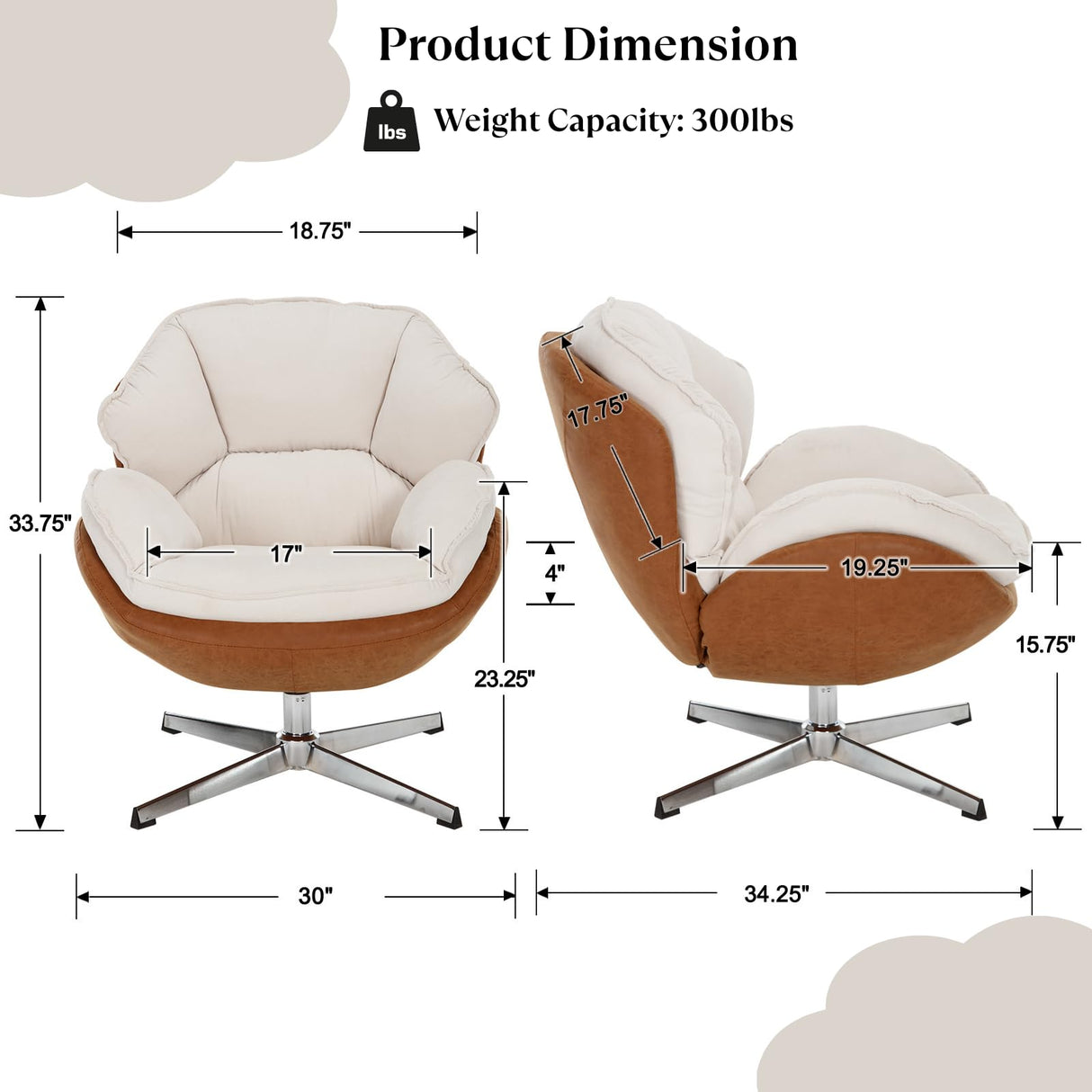 Ya-Home Modern Swivel Accent Chair, Chenille Upholstered Leisure Chair with Cozy Seat Silver Metal Base, Comfy Lounger Armchair Recliner Chair for Living Room Bedroom, 1PC, Beige Ya-Home