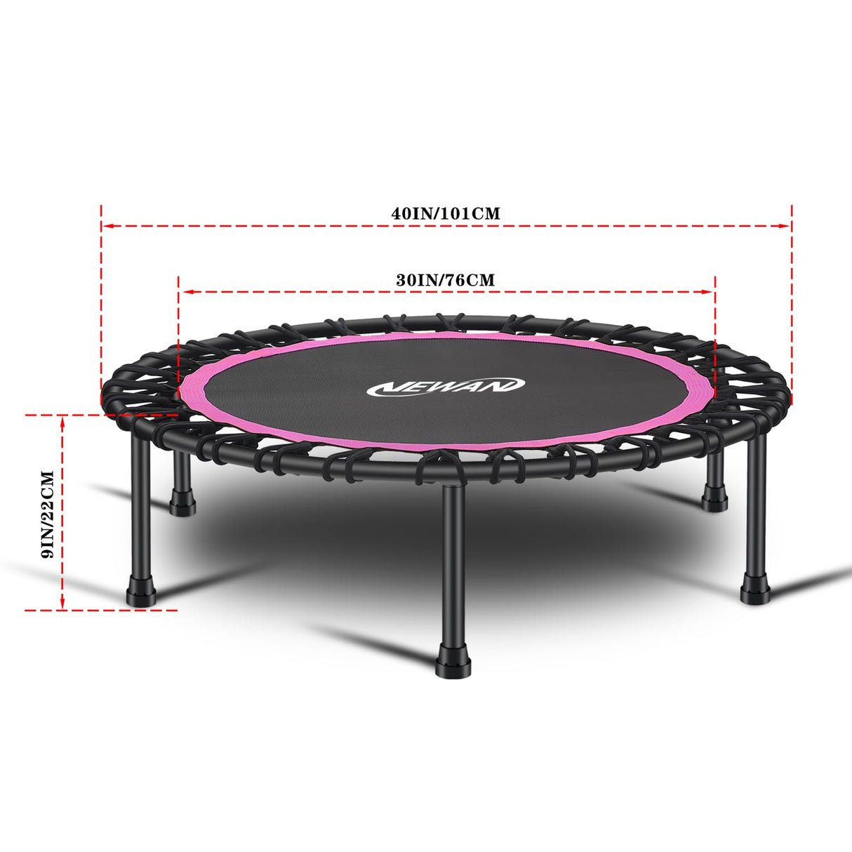 Newan 40'' Silent Fitness Mini Trampoline - Indoor Rebounder for Adults - Best Urban Cardio Jump Fitness Workout Trainer, Covered Bungee Rope System - Max Limit 330 lbs NEWAN