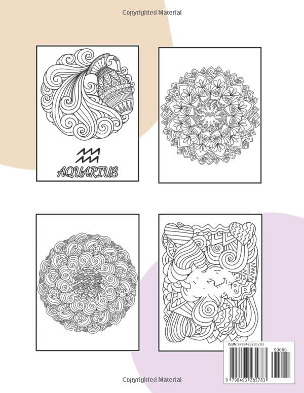 Aquarius Coloring Book: Astrology Coloring Book for Aquarius Zodiac Sign with Relaxing Designs Majosta