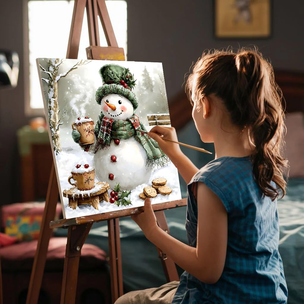 VIGEGU 2 Pack Christmas Paint by Numbers Kit for Adults Beginner with Frame,Cardinal Birds Paint by Number with Wooden Easel DIY Adult Snowman Paint by Number Kits for Home Decor 10x10 in VIGEGU