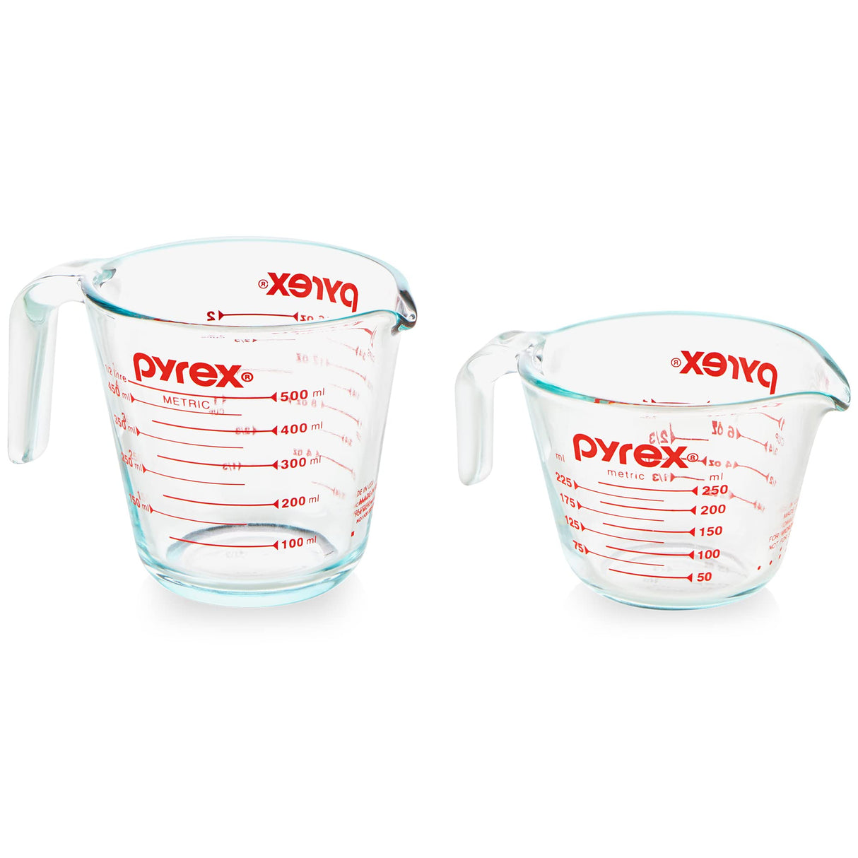 Pyrex 2 Piece Glass Measuring Cup Set, Includes 1-Cup, and 2-Cup Tempered Glass Liquid Measuring Cups, Dishwasher, Freezer, Microwave, and Preheated Oven Safe, Essential Kitchen Tools Pyrex