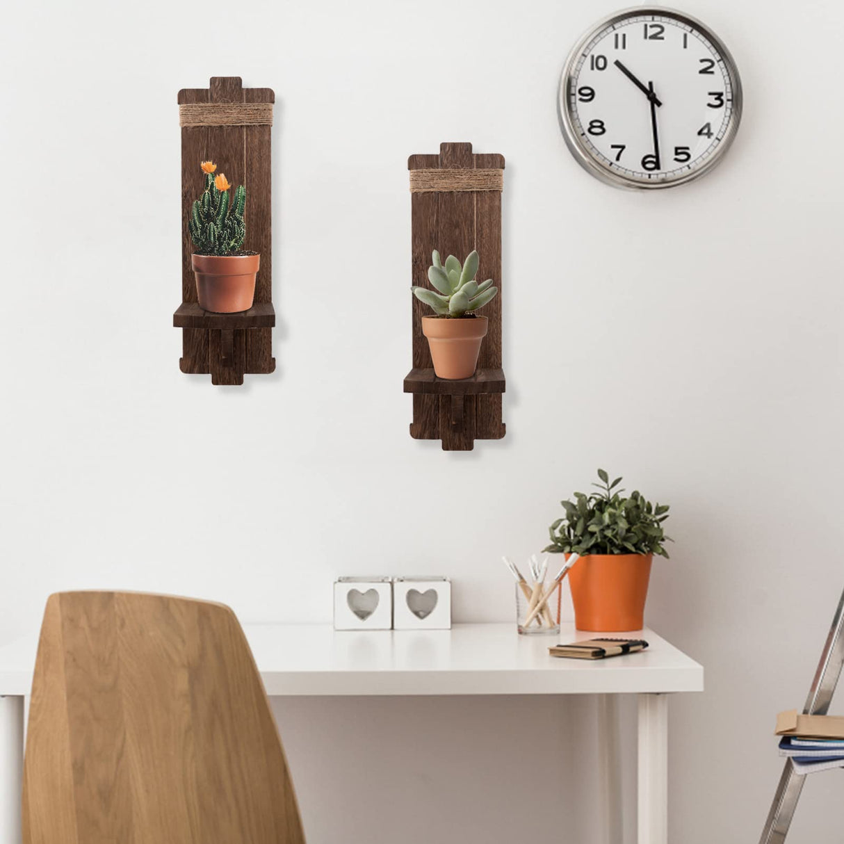 2Pcs Rustic Wall Hanging Candle Sconces- Farmhouse Wall Mounted Wooden Candle Holders for Flower Vase- Handmade Hanging Wall Sconces for Bedroom Living Room Kitchen Bathroom (Brown) Alphatool