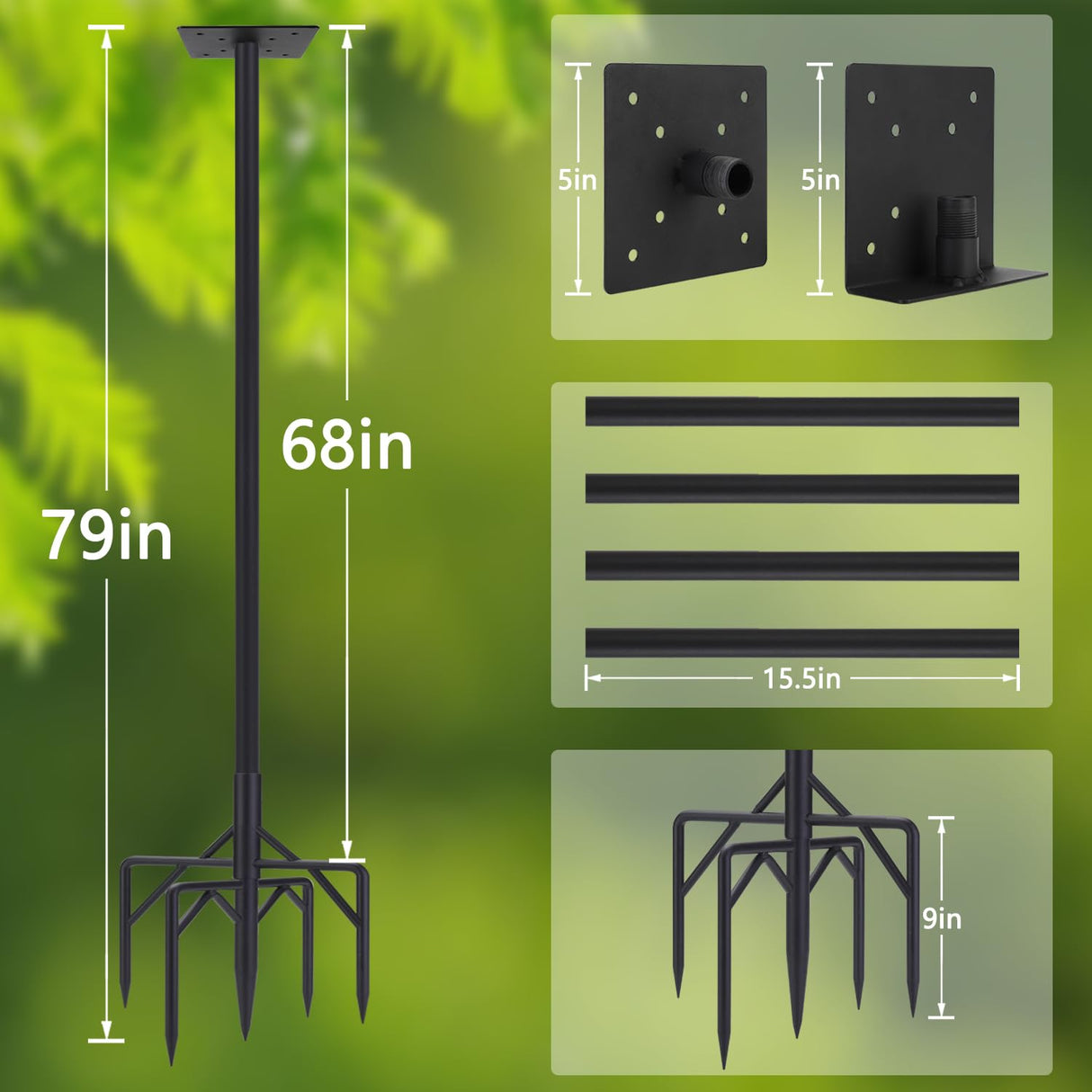 Bird Feeder Pole Kit 79 Inch,Bird House Pole for Outdoors Heavy Duty,5 Base Prongs Adjustable Bird Feeder Stand for Bird House RINLAIN