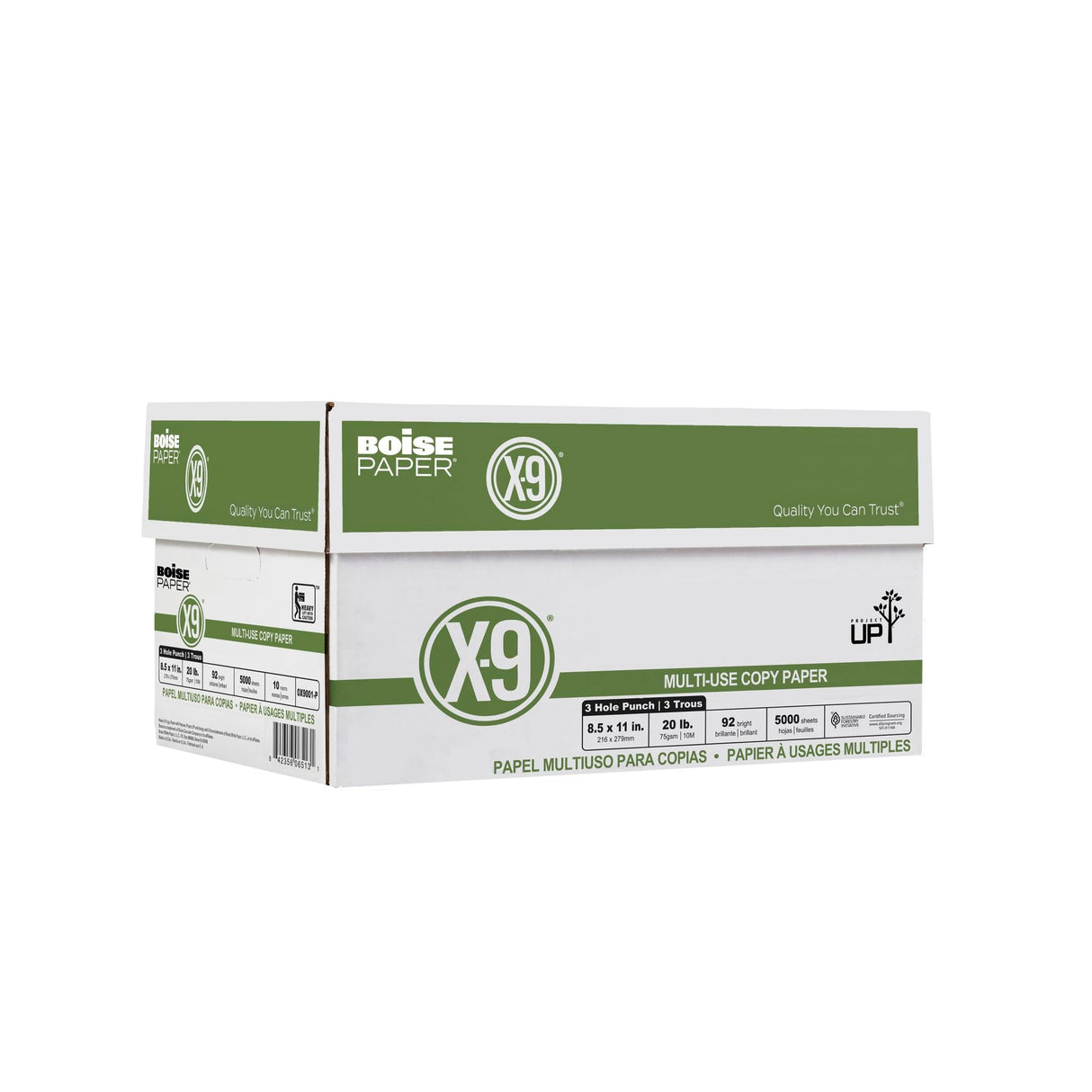 Boise Paper X-9 Multi-Use 3-Hole Punch Copy Paper – 10 Ream (5,000 Sheets) | 8.5" x 11" Letter | 92 Bright White - 20 lb. | OX-9001P-CTN BOISE POLARIS