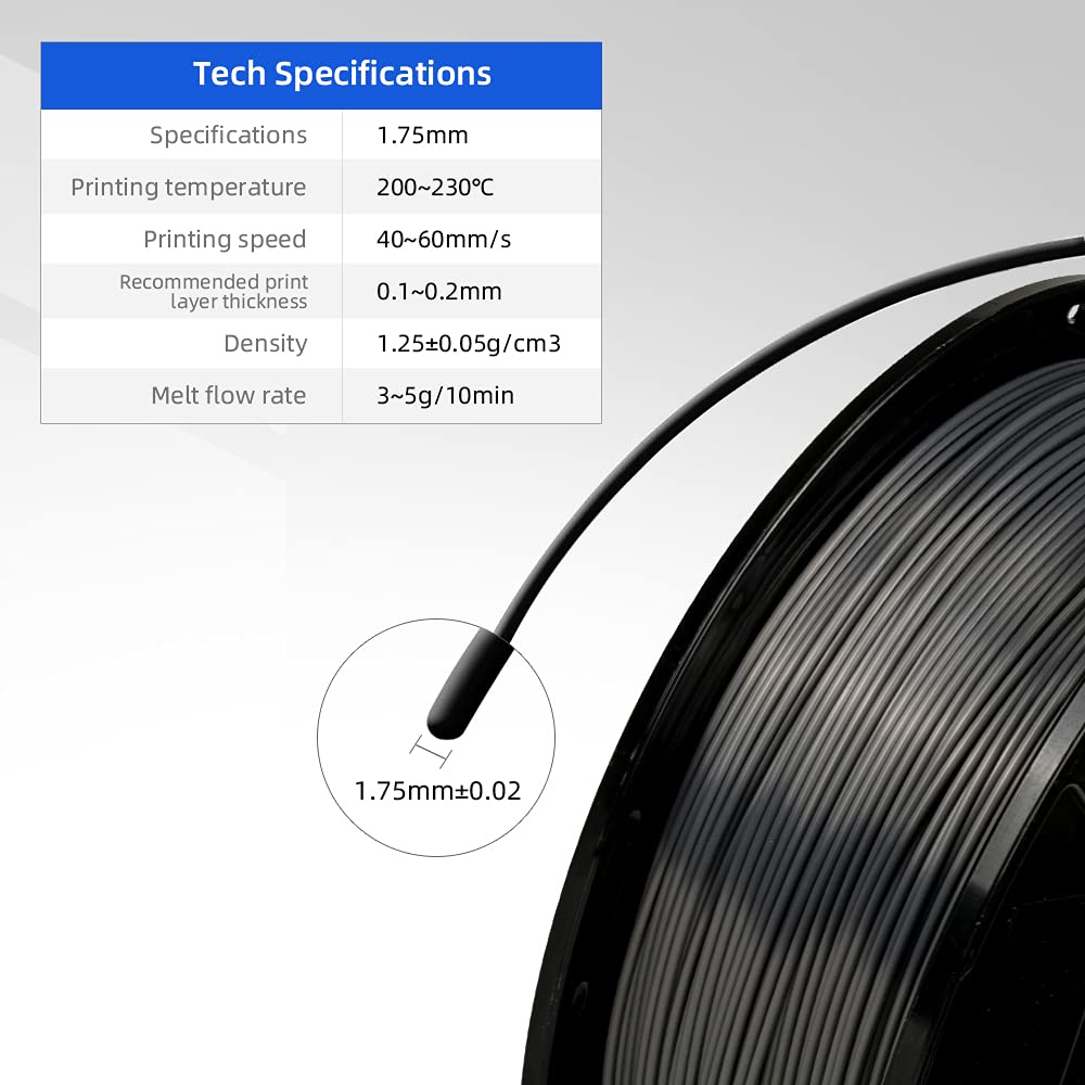 Flashforge 3D Printer Filament Silk PLA 1.75mm 1kg Spool-Dimensional Accuracy +/- 0.02mm (Metal Grey) FLASHFORGE