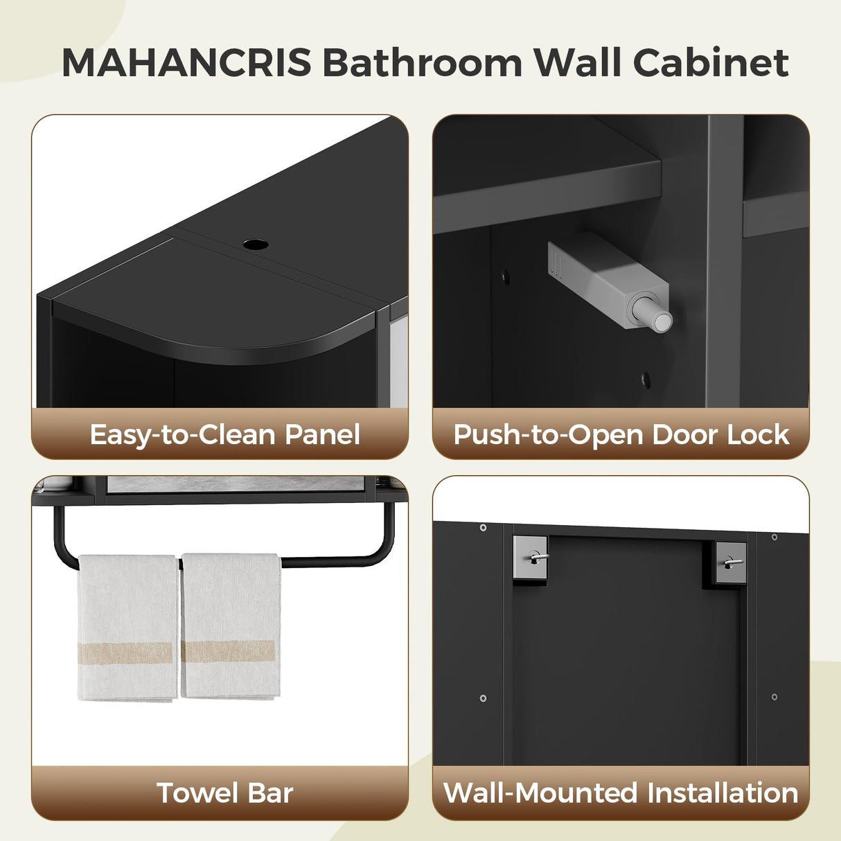 Bathroom Wall Cabinet with Mirror, Mirrored Medicine Cabinet with 3 Colors LED Light and 4 Open Shelves, Wall Mounted Over Toilet Storage Cabinets with Adjustable Shelf, 21.7"L x 6.7"W x 18.1"H, Black MAHANCRIS