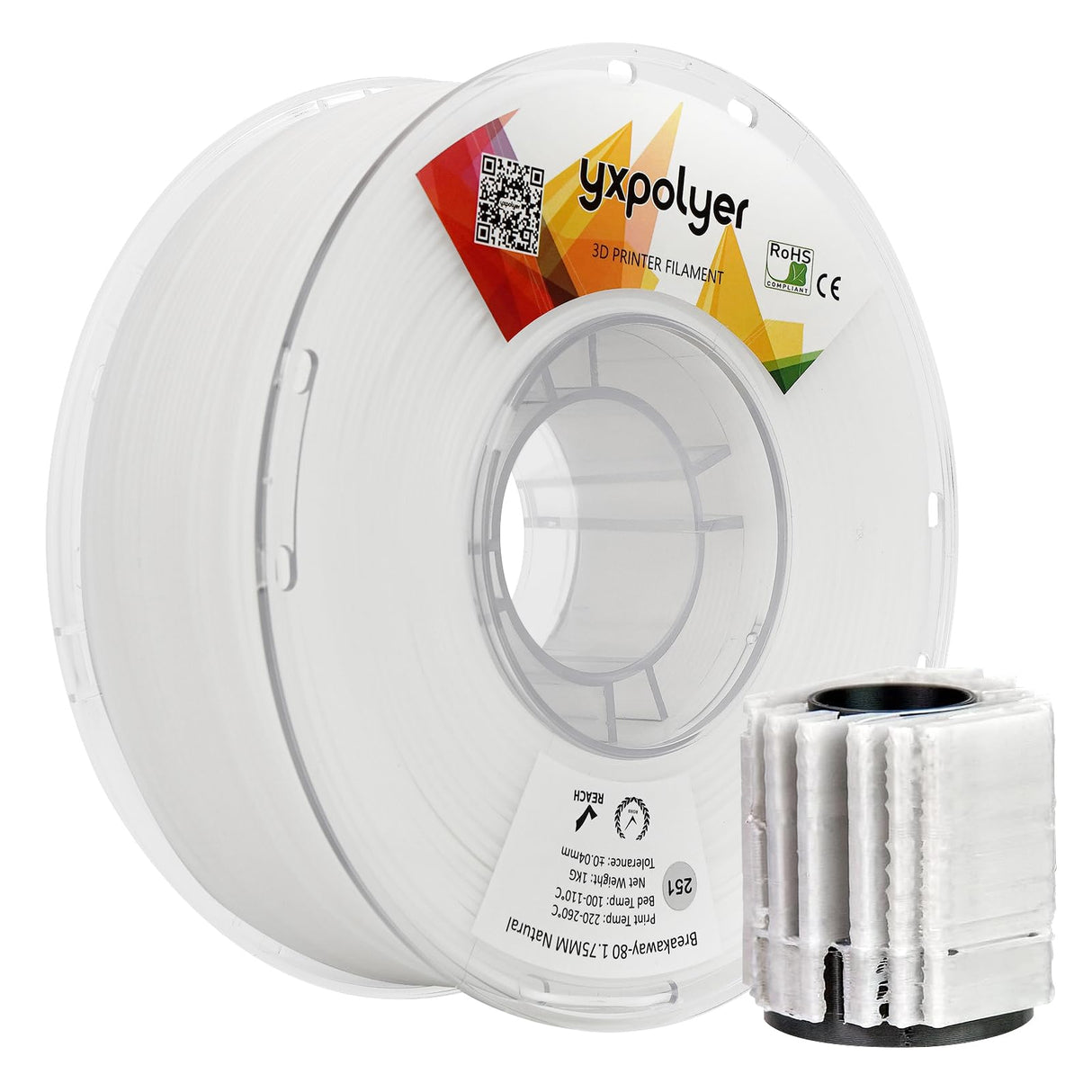 Breakaway Support Filament 1kg Manual Easy Clean Removal 3D Printing Support for ABS, Nylon, ASA, PC, PPS, PA-CF, PA-GF, PETG, Support Material for Engineering Grade Filament with PC Reusable Spool yxpolyer