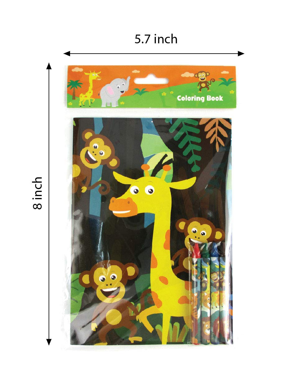 TINYMILLS Safari Zoo Animals Coloring Book for Kids with 12 Coloring Books and 48 Crayons Fun Jungle Book Animals Birthday Party Supplies Zoo Party Favor Bag Fillers TINYMILLS