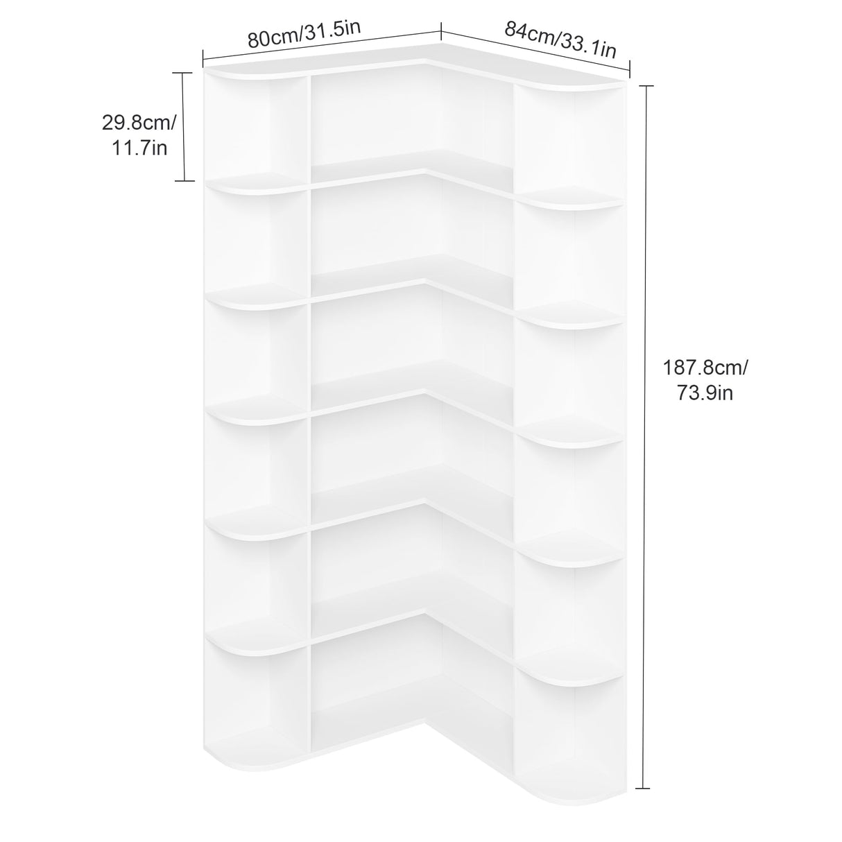 FOTOSOK 74” Tall Corner Bookshelf, 6-Tier Bookshelf and Bookcase with Open Storage, L Shaped Tall Bookcases Wooden Storage Shelves for Home Office, Thickened Boards for Better Load Bearing, White FOTOSOK