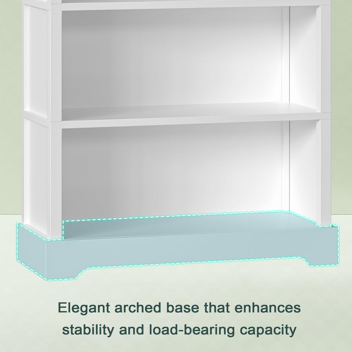 TVU 5-Tier Wooden Book shelf, 65"H × 31.5"W × 9.9“D Bookshelf with Storage, Floor-Standing Display Bookcase, Farmhouse Style Bookshelf with Arched Base, Suitable for Living Room, Study, Office, White TVU