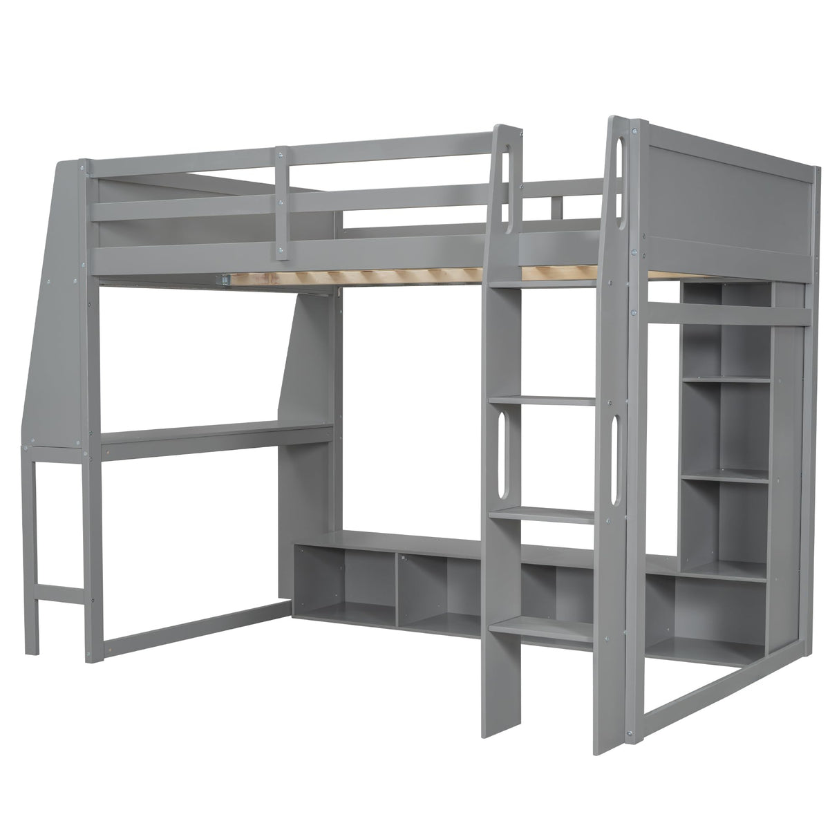 VilroCaz Modern Full Size Gaming Loft Bed with Desk and Multi-Storage Shelves, Wood Loft Bed Frame with Workstation and a Hanging Clothes Rack, Maximize Space Saving (Full) VilroCaz