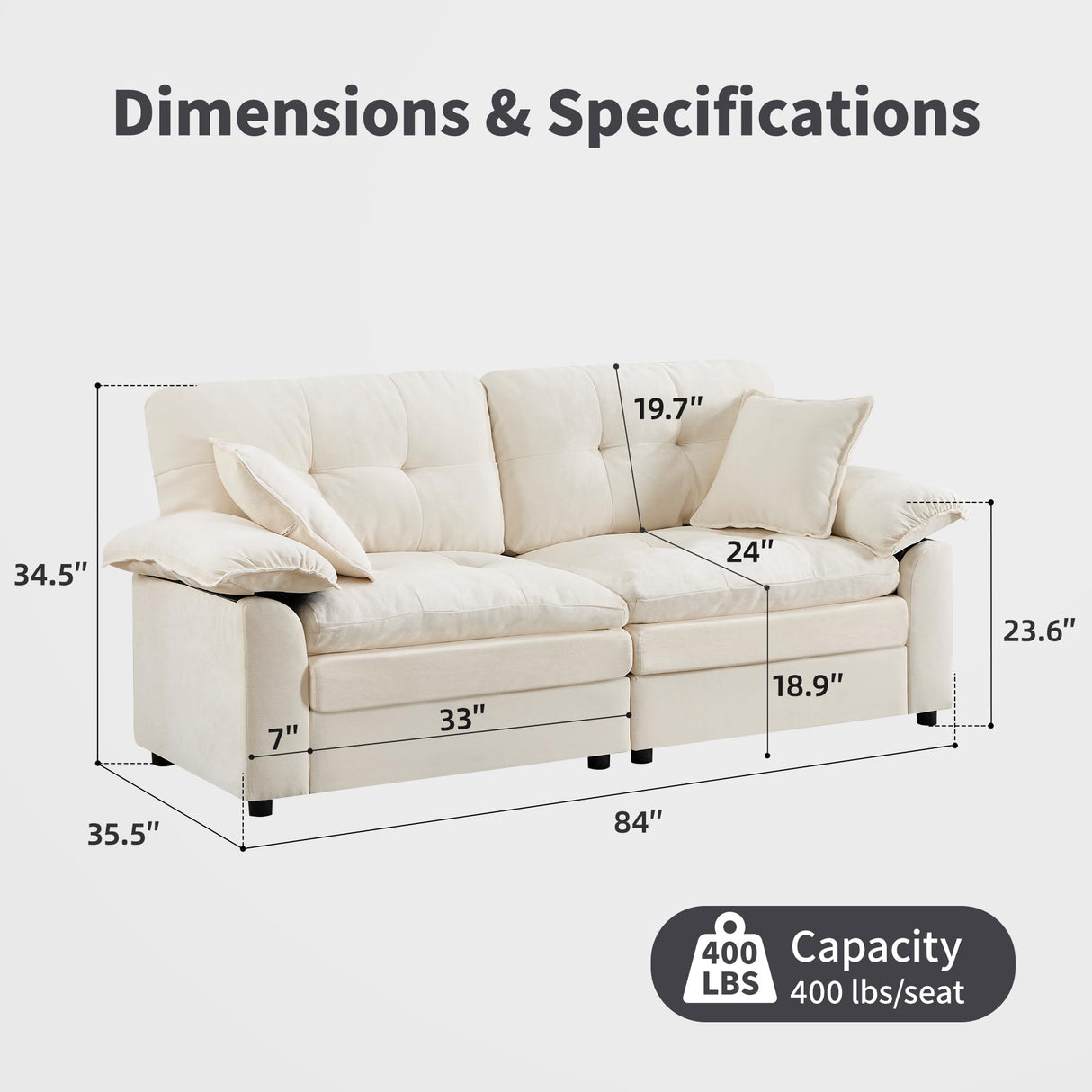 84" Loveseat Sofa, Modern Couches for Living Room,Double-Layer Cushion Cloud Couch with Deep Seat,Super Comfy Chenille Sofas,Sturdy Frame, Easy Assembly for Bedroom, Apartment, Office, Beige Opiesit