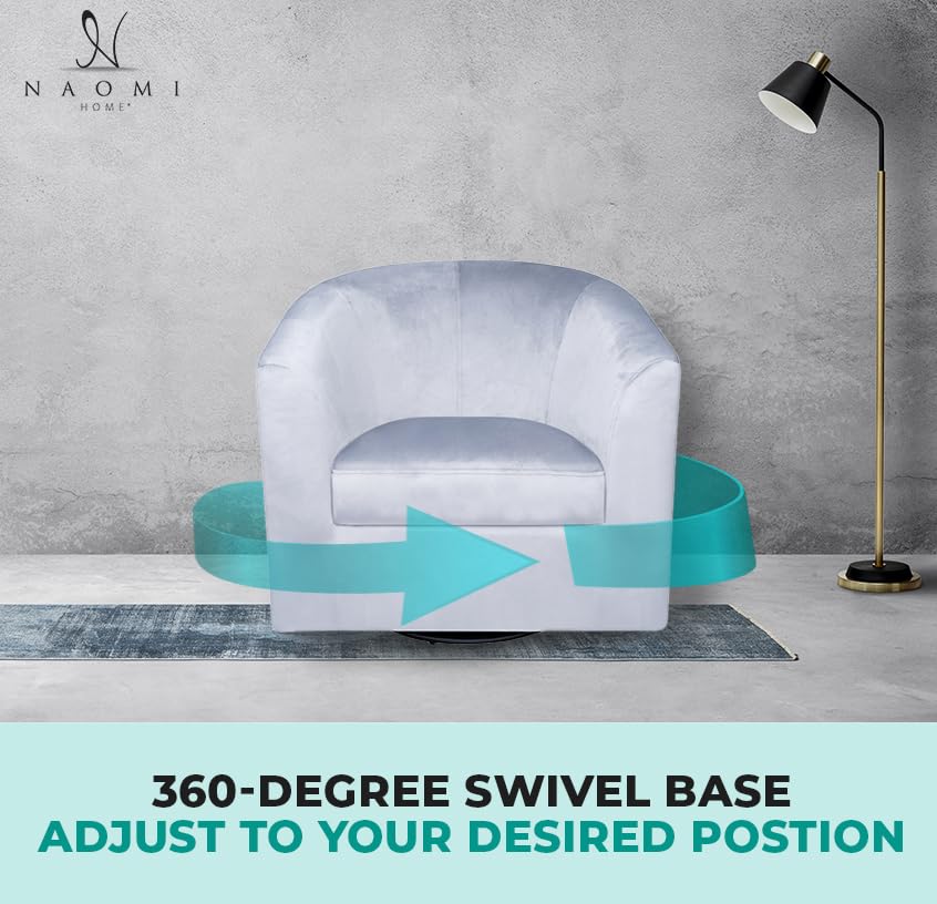 Ariana 360 Degree Swivel Barrel Chair Swivel Accent Chair for Living Room with Armrest Small Accent Chair for Home Barrel Chairs Chairs Living Room Gray Microfiber Naomi Home