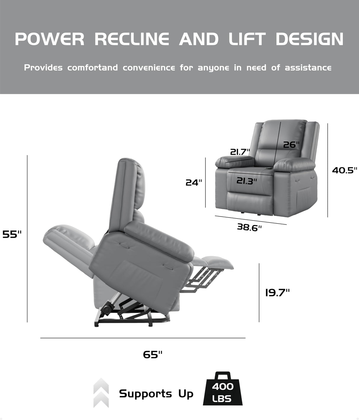 GarveeHome Power Lift Recliner Chair - Heat and Massage, Adjustable Back and Legs, Pu Leather Electric Lift Chair Designed for The Elderly and People with Mobility Impaired GarveeHome