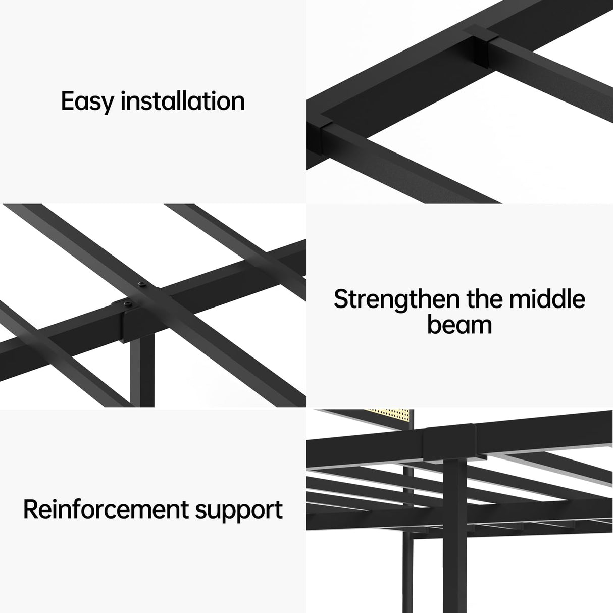 RESLLOWE Rattan Style Bed Frame Full Size Metal Platform Frame with Soft Leather Sponge Wrapping Headboard, Solid and Stable, Noise Free, Suitable for Bedroom RESLLOWE