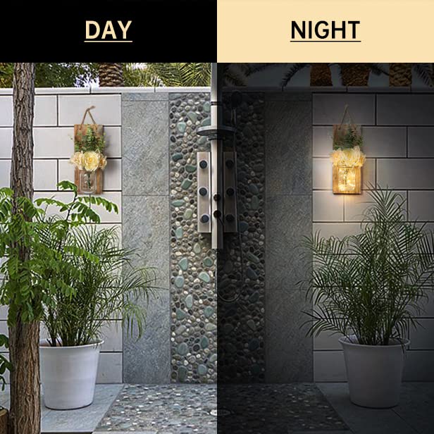 HOMKO Rustic Wall Decor, Mason Jars Wall Sconces with Remote Control Multi-Mode LED Lights, Hanging Farmhouse Decor (Set of 2) - Rustic Brown HOMKO