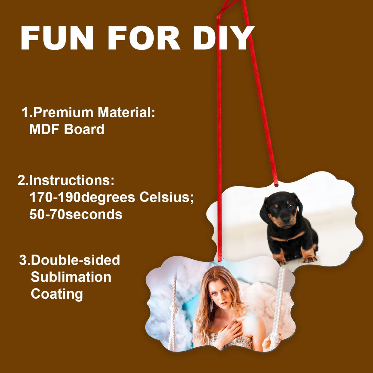 SAVITA 15pcs Sublimation Blank Pendants, MDF Personalized Sublimation Pendant with Red Hanging Ribbons Blank Discs Halloween Christmas Ornaments DIY Creation Supplies SAVITA