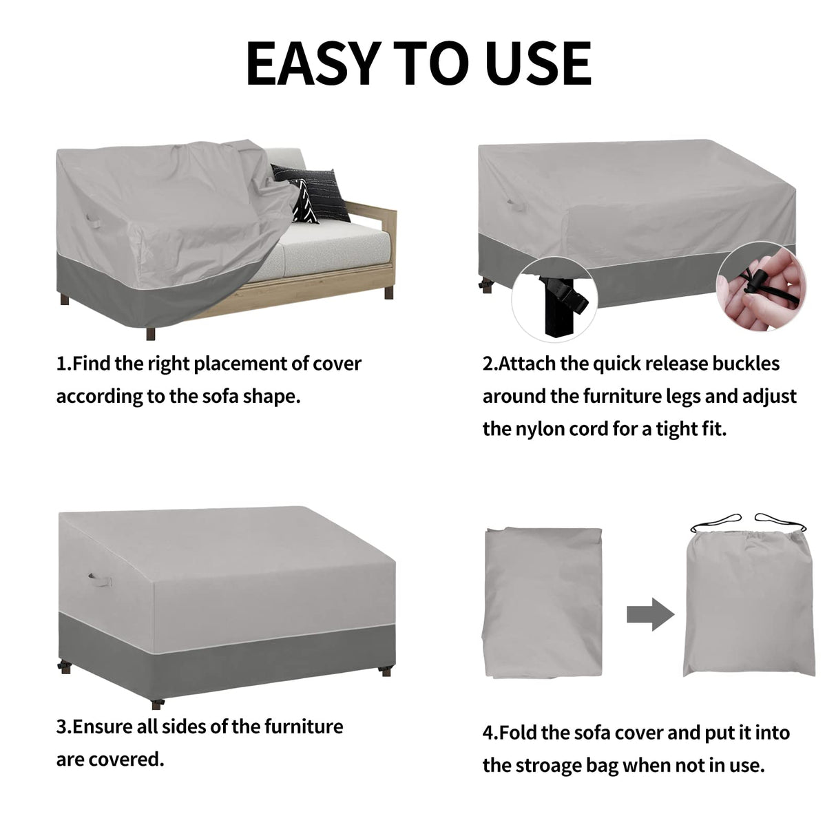 Easy-Going Patio Sofa Cover UV Resistant Outdoor Couch Cover Bicolor Patio 3-Seater Bench Cover Waterproof Outdoor Furniture Cover with Reflective Hemming (95Wx40Dx35H inch, Gray/Dark Gray) Easy-Going