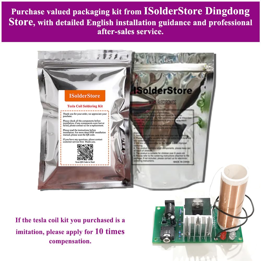 ISolderStore DIY Mini Tesla Coil Kit 15W Electronic DIY Kits Mini Music Tesla Coil Plasma Speaker Soldering Practice Kit DIY Soldering Project for Teens Kids Adults Thanksgiving Xmas Gift ISolderStore