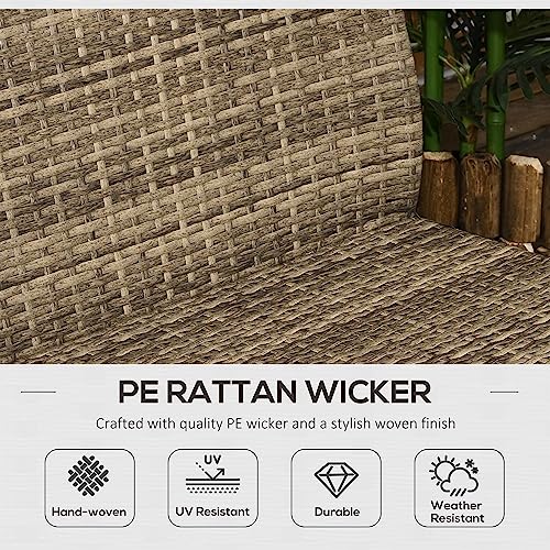 Outsunny 4 Piece Wicker Patio Furniture Set with 2 Rocking Chairs, Loveseat Sofa, Outdoor PE Rattan Conversation Set with Cushions, Aluminum Table for Porch, Poolside, Light Gray Outsunny