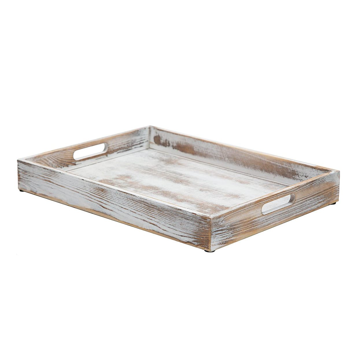 Rustic Distressed Wood Food Breakfast Serving Tray Octagon Serving Tray in Bed with Cutout Carrying Handles Coffee Office Desktop Document Holder Home Kitchen (Washed White) canwedance