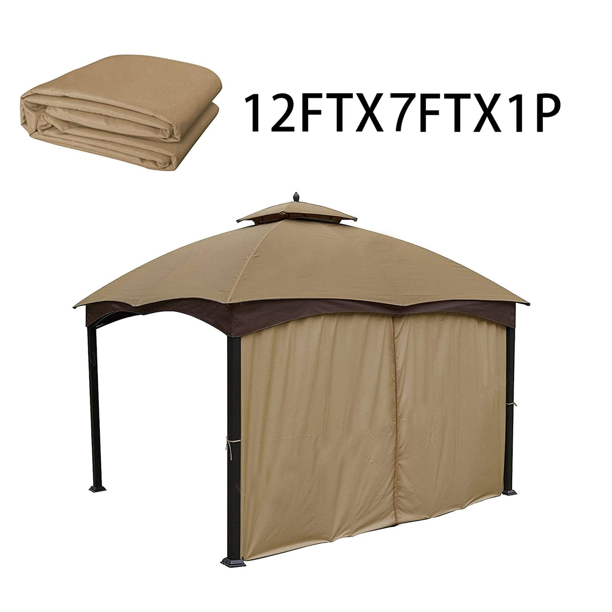 Gazebo Universal Replacement Privacy Curtain – Hugline 10' x 12' Gazebo Side Wall Outdoor Privacy Panel with Zipper (Khaki) Hugline