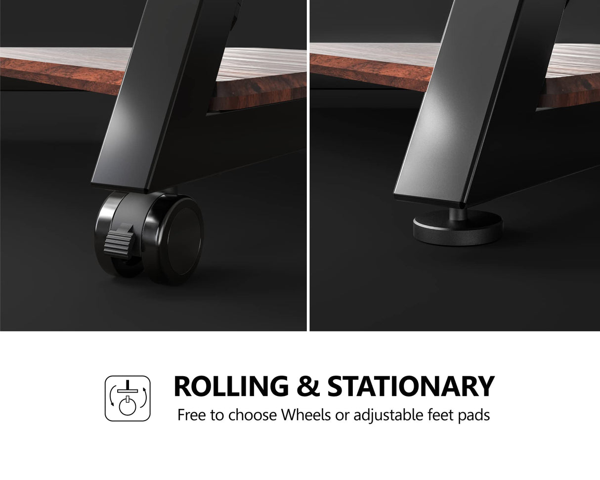 FITUEYES Design Corner TV Stand for 32 43 50 55 65 Inch TVs, Small Spaces Floor TV Stand Rolling TV Cart for LCD/LED Flat Curved Screens, Modern Living Room Television Stands, Eiffel Series, Walnut FITUEYES