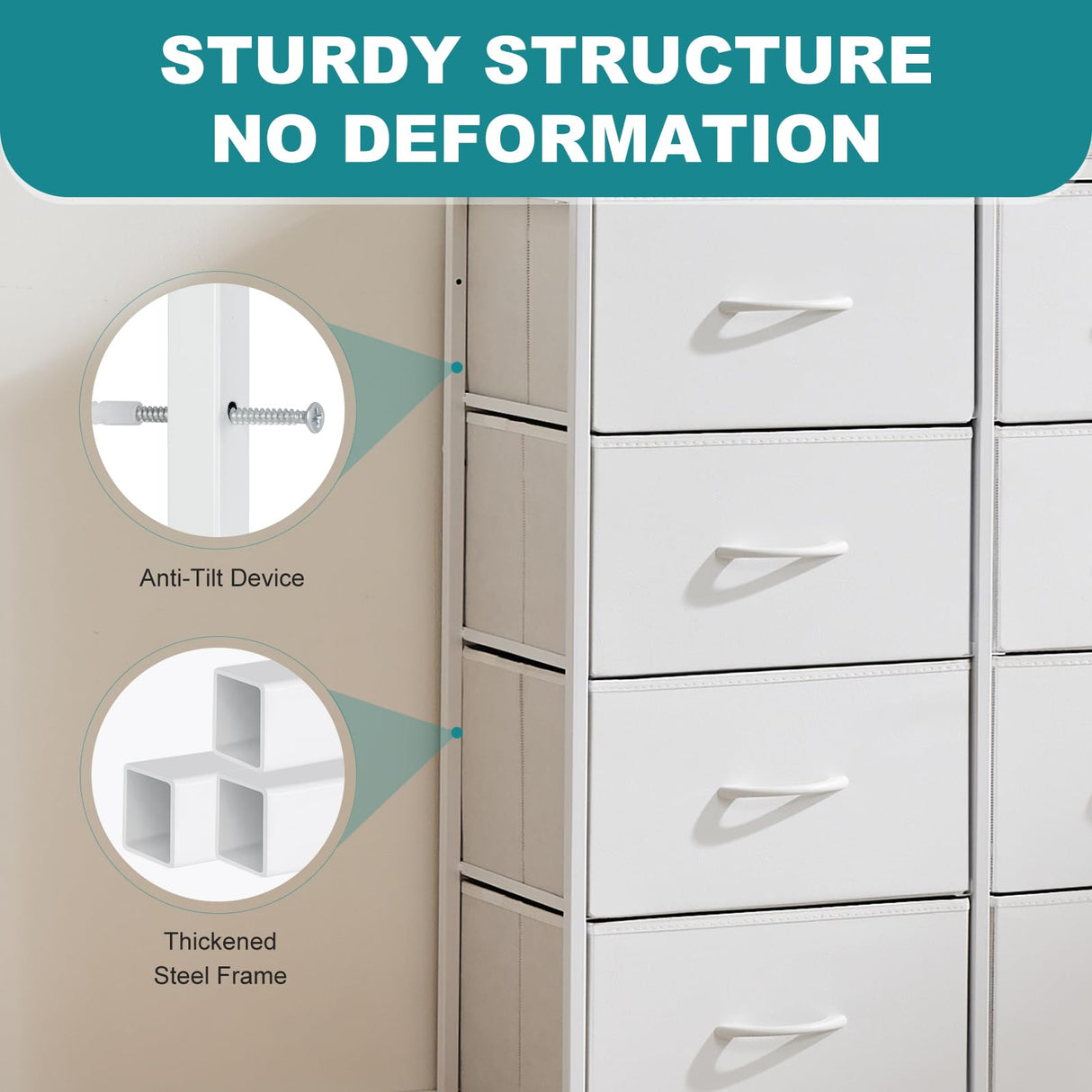 OLIXIS 8 Drawer Storage Dresser with Wood Top - Wide Fabric Chest Organizer for Bedroom, Closet, Living Room,Tower Cabinet, TV Stand, Hallway Entryway Furniture,White OLIXIS