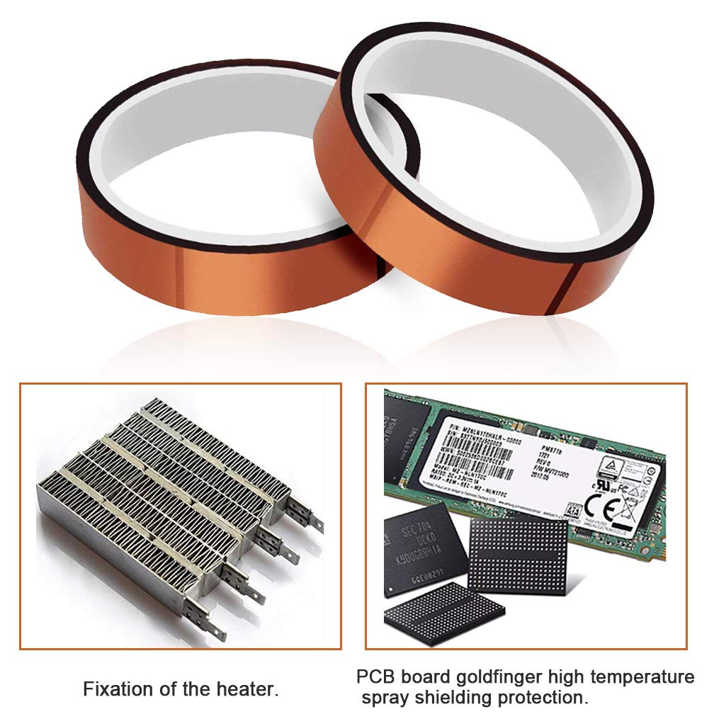 Viaky High Temp Tapes Polyimide Film Adhesive Tape Multi-Sized Heat High Temperature Resistant Tawny Tapes for Electric Tasks, 3D Printers, Solder, Painting and Packing Fixing (Brown) Viaky