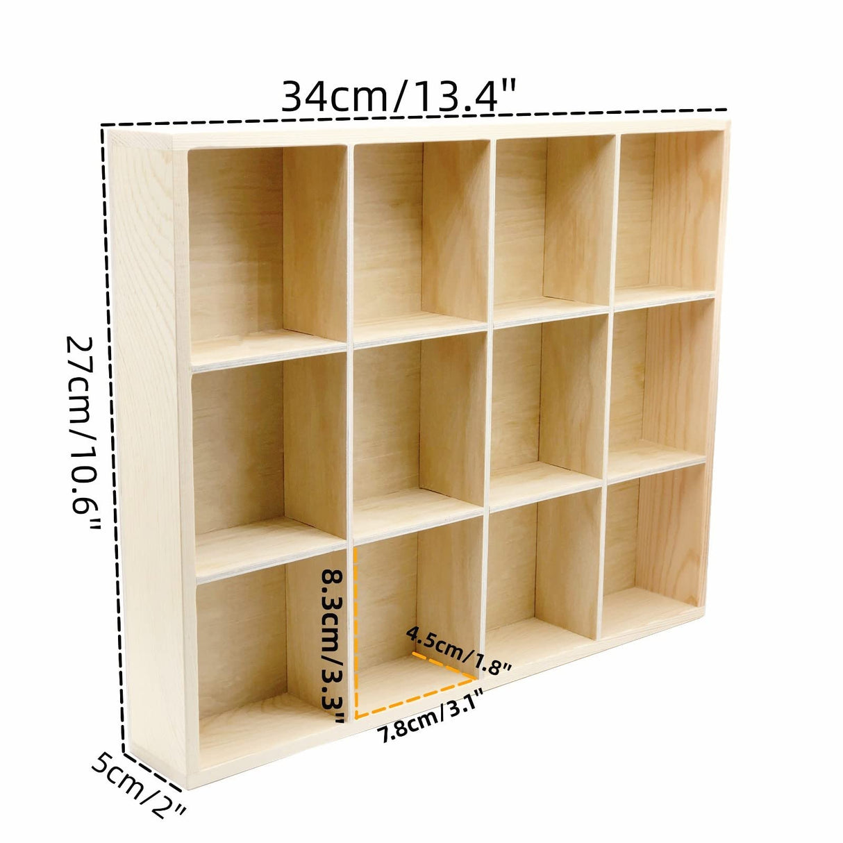 LONG TAO 1 Pcs 13.4''x10.6''x2'' Wooden Storage Divider Box Showcase Display Box Organization Tray Display Holder Tabletop Box with 12 Compartments for Home Craft Office Kitchen Storage LONG TAO